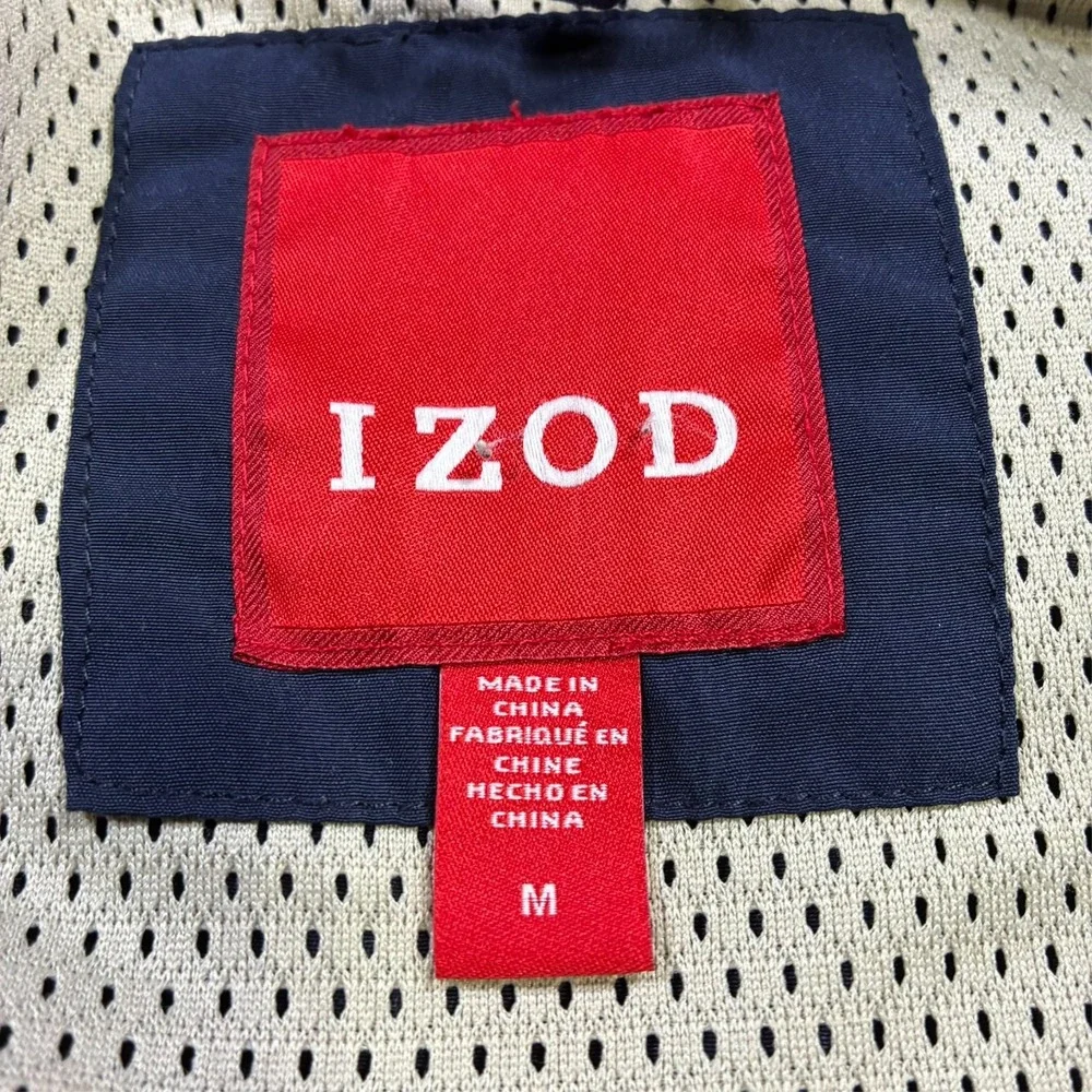 IZOD Mens Zip Front Jacket Size M Navy‎ Khaki Colorblock Mesh Lined Casual